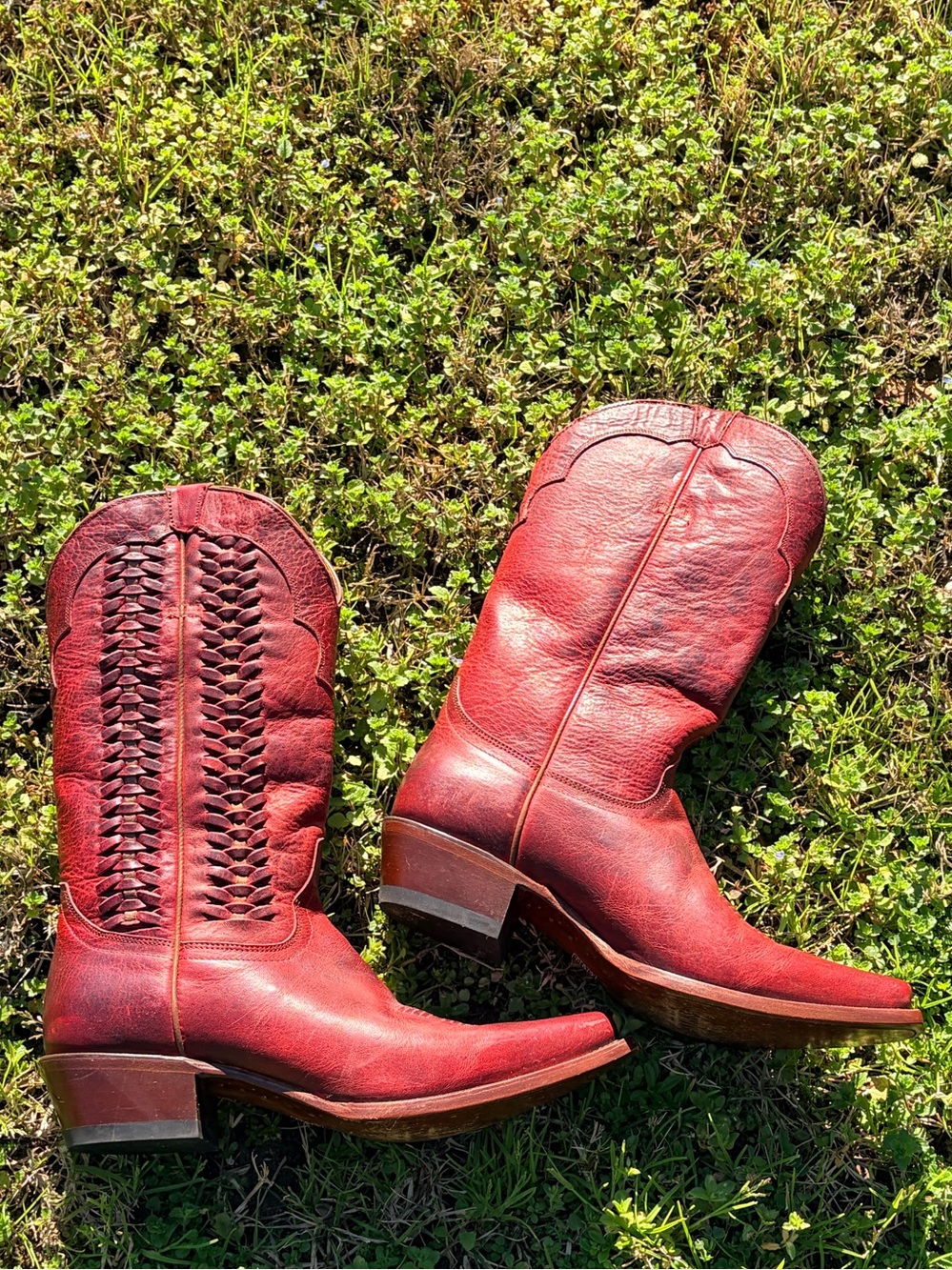 shyanne dark red leather woven western cowboy boots snip toe women’s size 8.5 - Picture 9 of 16